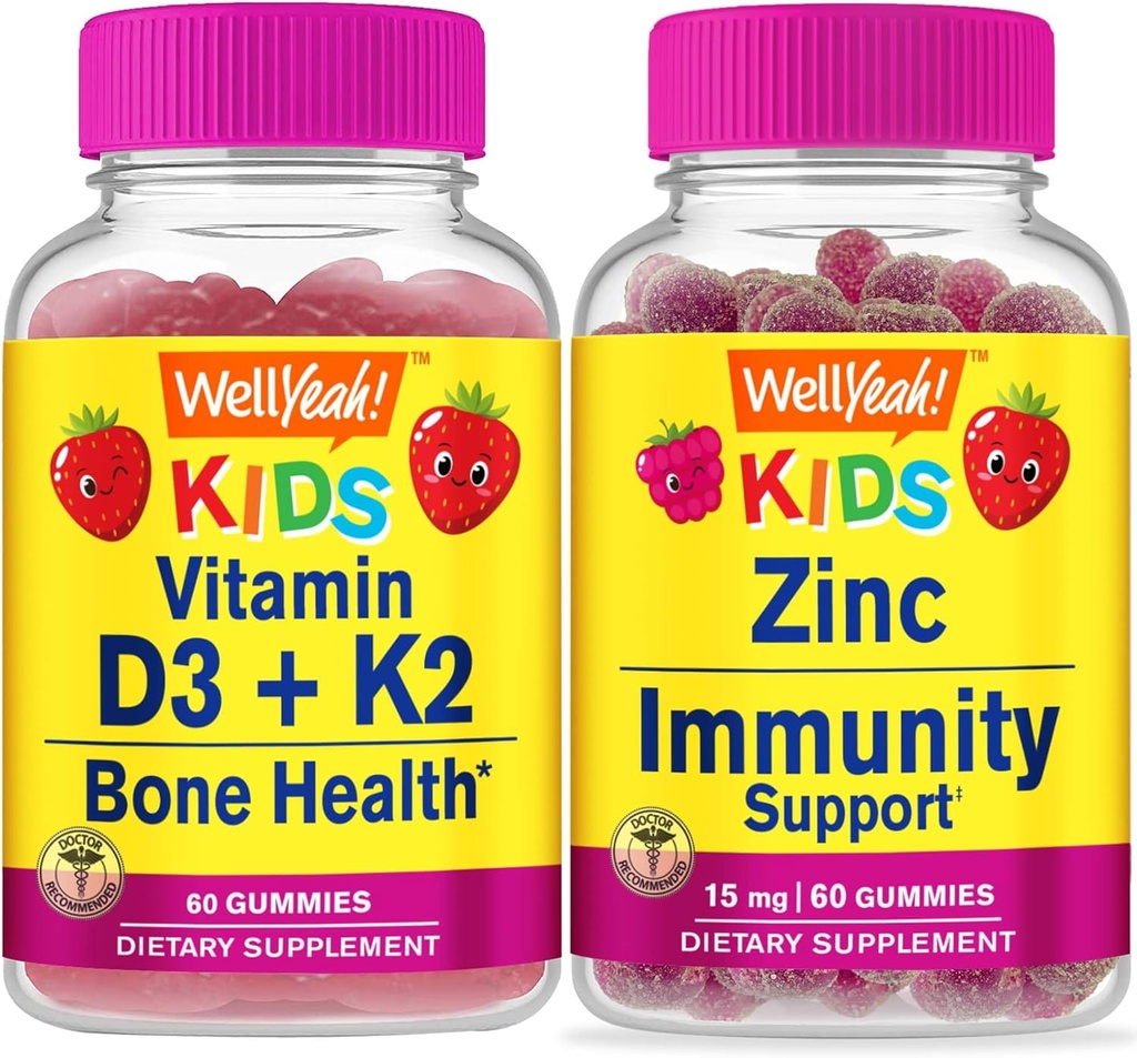 BuenoSí Vitamina D3+K2 Niños + Zinc Kids 15mg, Gummies Bundle - Great Tasting, Vitamin Supplement, Gluten Free, GMO Gratis, Chewable Gummy
