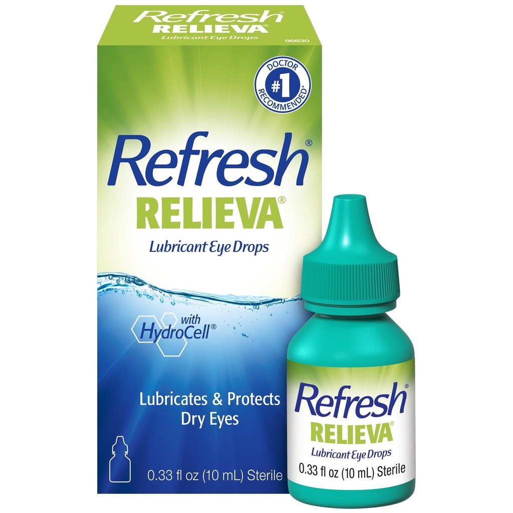 Refresh Relieva Lubricant Eye Drops, 0.33 Fl Oz Sterile, Packaging puede Vary