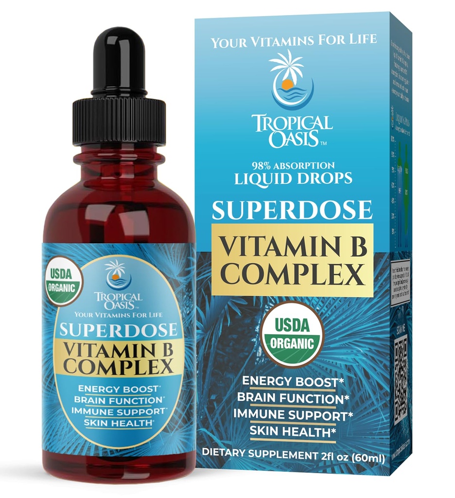 Superdose Vitamina Orgánica B Complejo Líquidas gotas rígidas 125.000% DV Vitamina B12, B6, Biotina, Niacina, Folate ANTERIGEN Energía, Cerebro Salud, Immune Apoyo Silencioso USDA Organic, Vegan, Non-GMO TEN 60 Serv, 2 Mo.