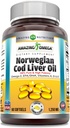Increíble Omega Norwegian Cod Liver Oil 1250 Mg Softgels Suplemento ← Omega-3, EPA, DHA, Vitamina A, Vitamina D & Vitamina E (Límón Silencioso 60 Cuenta)