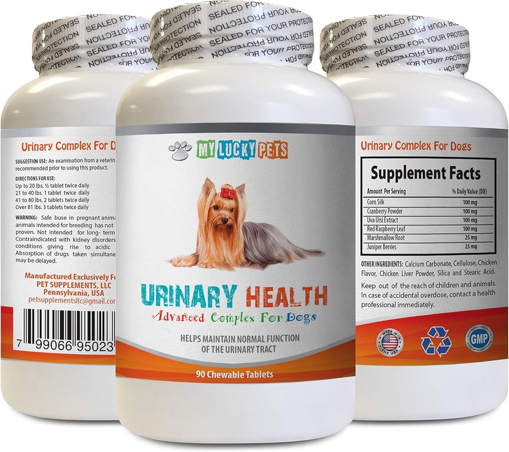 Suplemento urinario de perros - Enfermedad urinaria de perros Fórmula - Ayuda con la incontinencia y problemas de la vejiga - Immune Boost - Seda de maíz para perros - 1 Botella (90 Treats)