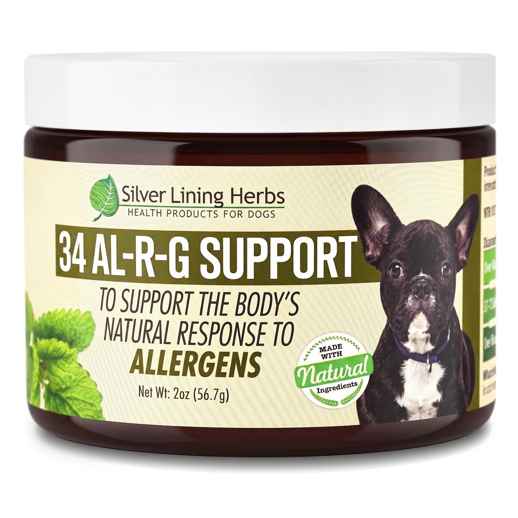 Herbs de forro de plata 34 Canine Al-R-G - Suplemento de alergia herbaria para perros - Alivio natural para perros - Boosts a Dog's Healthy, Normal, and Natural Response to Allergens - 2 Ounce Jar