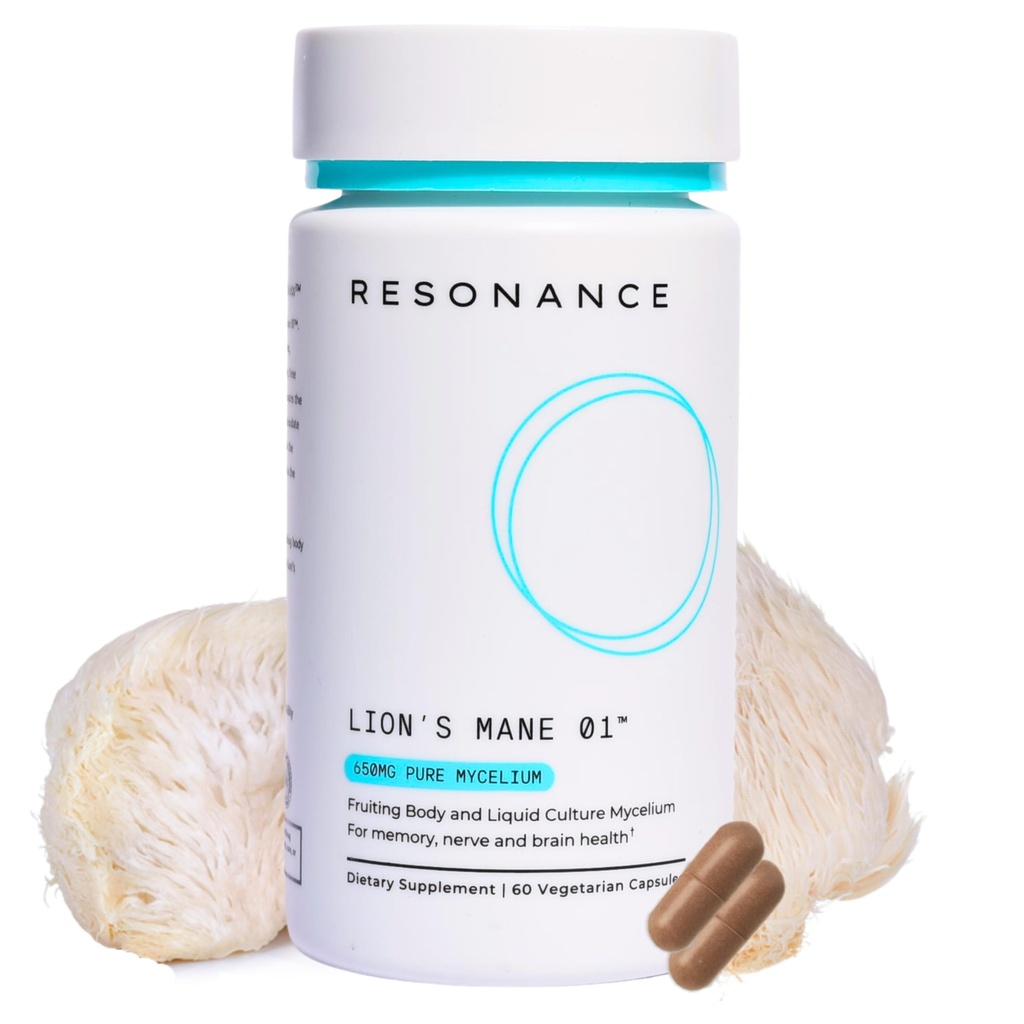 Lion’s Mane 01TM - Orgánica Premium Lions Mane Mushroom Extract Suplemento TENIDO Fruiting Body & Pura Mycelium ←Memory, Brain, Focus &amp; Nerve Health Tortura Vegan, Non-GMO - 60 cápsulas vegetarianas