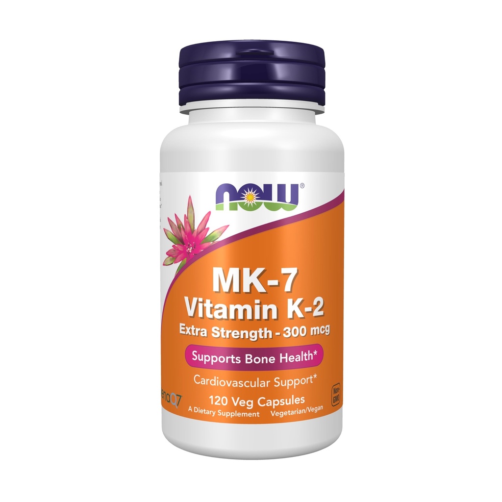 Ahora Suplementos de alimentos, MK-7 Vitamina K-2 300 mcg, soporte cardiovascular*, ayuda a la salud ósea*, 120 cápsulas de veg