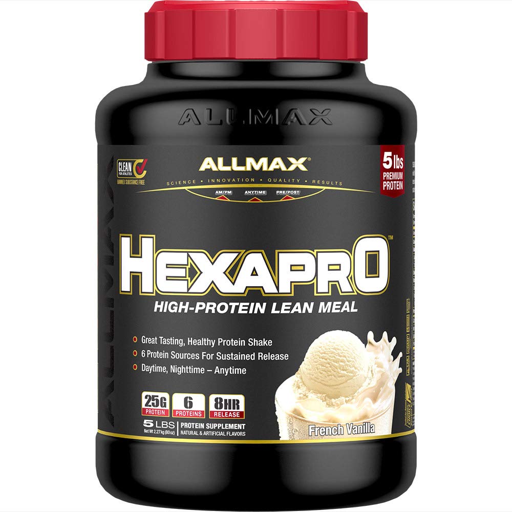 ALLMAX Nutrition HEXAPRO, French Vanilla - 5 lb - 25 Grams of Protein Por Serving - 8-Hour Sustained Release - Zero Sugar - 52 Servimientos