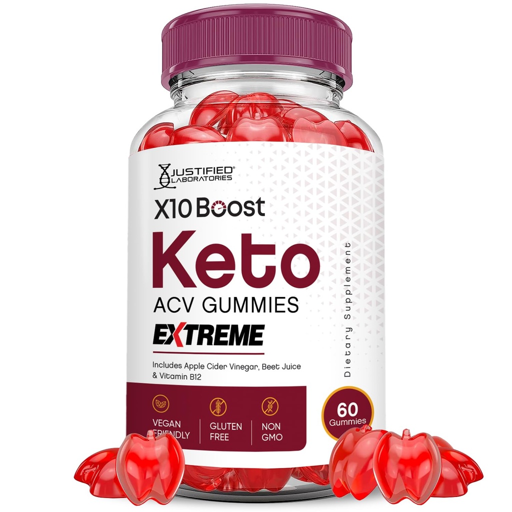 Justified Laboratories X10 Boost Keto ACV Gummies Extreme 2000MG X 10 Boost Keto Gummies Apple Cider Vinegar Formulado con Powder Pomegranate Beet B12 Vegan Non GMO 60 Gummys
