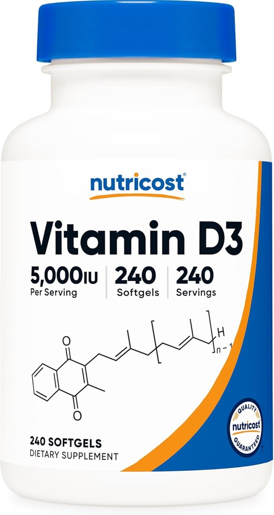Nutricost Vitamina D3 5.000 UI (125mcg), 240 Softgels - No GMO y Gluten Vitamina D