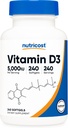 Nutricost Vitamina D3 5.000 UI (125mcg), 240 Softgels - No GMO y Gluten Vitamina D