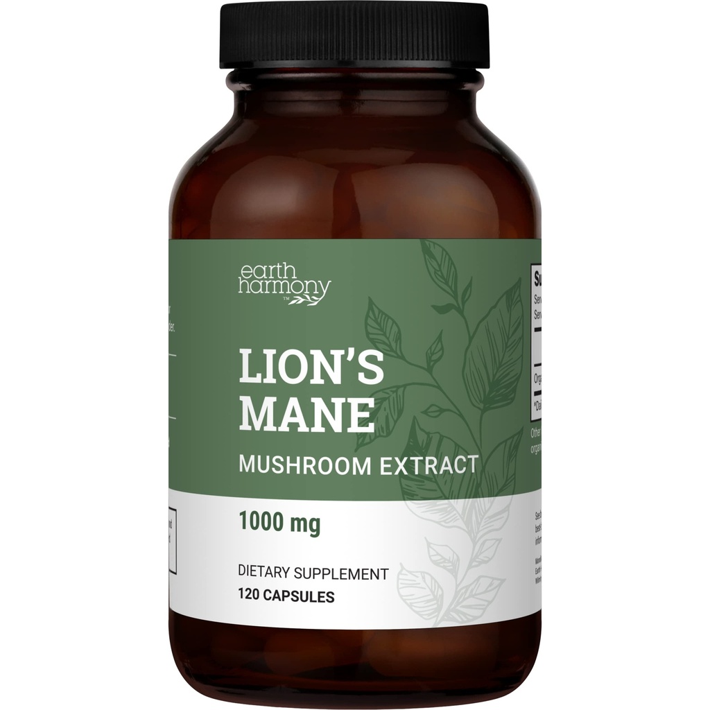 Suplemento de mane de leones orgánicos (1000mg), Suplemento de dos meses de suministro de león Mane Mushroom Extracto al apoyo Focus, Memory (120 cápsulas)