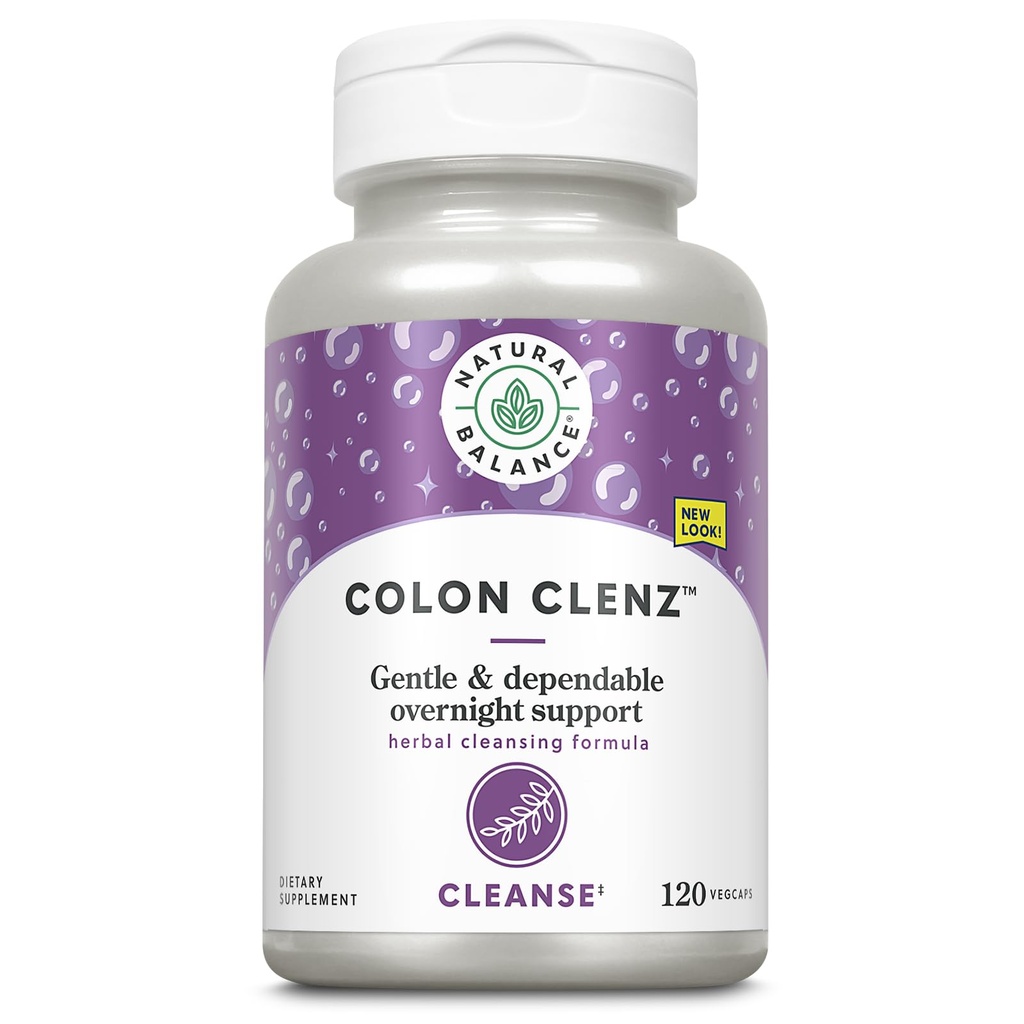 Natural Balance Colon Clenz ← Herbal Colon Cleanse, Detox Cleanse y Digestive Health Supplement - Gentle and Dependable Overnight Formula - 60-Day Guarantee (120 Servings, 120 VegCaps)