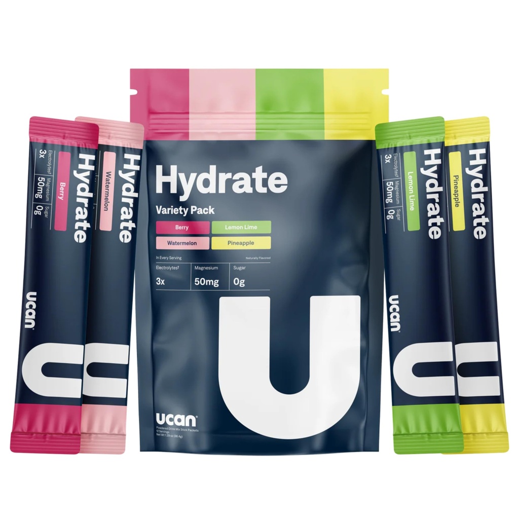 UCAN Hydrate Electrolyte Drink Mix (Variety Pack, 12 Stickpacks) Sugar-Free, Keto-Friendly, Vegan, Non-GMO, Gluten-Free Electrolyte Powder with Potassium &amp; Magnesium for Runners ' Athletes