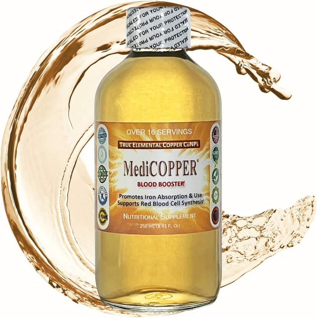 MediCOPPER Blood Booster True Colloidal Copper CuNP Nutrient - 250 mL en Botella de vidrio transparente