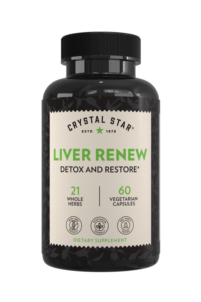 Crystal Star Liver Renew, 60 capsules, Herbal Liver Cleanse Supplement That Supports Normal Liver Function " Promotes Toxin Release - Milk Thistle, Non-GMO