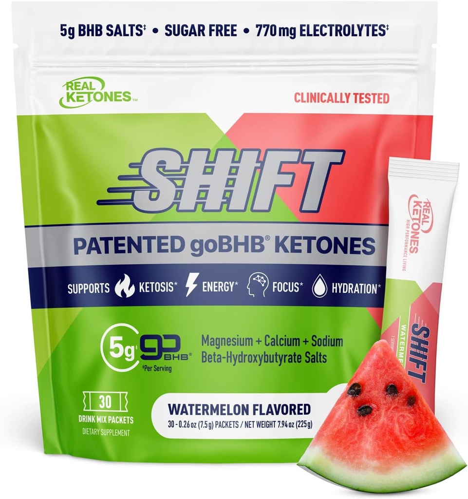 Real Ketones BHB Cetonas Exógenas Bebidas Mix Packets Keto Electrolytes Powder Packets No Sugar con 4 Electrolitos de Ayuno Principal Más Hidratación Patented Keto BHB - 30 Cuenta Watermelon