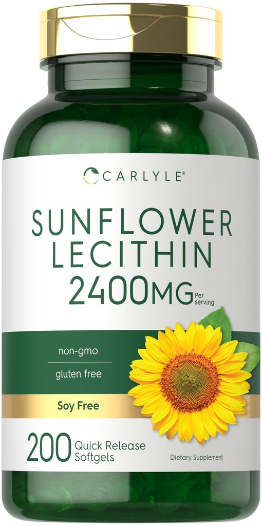 Carlyle Sunflower Lecithin Softgel Capsules TENIDO 2400mg TENIDO 200 Conteo Rich in Phosphatidyl Choline TEN NO-GMO, Soy Free, Gluten Free Supplement