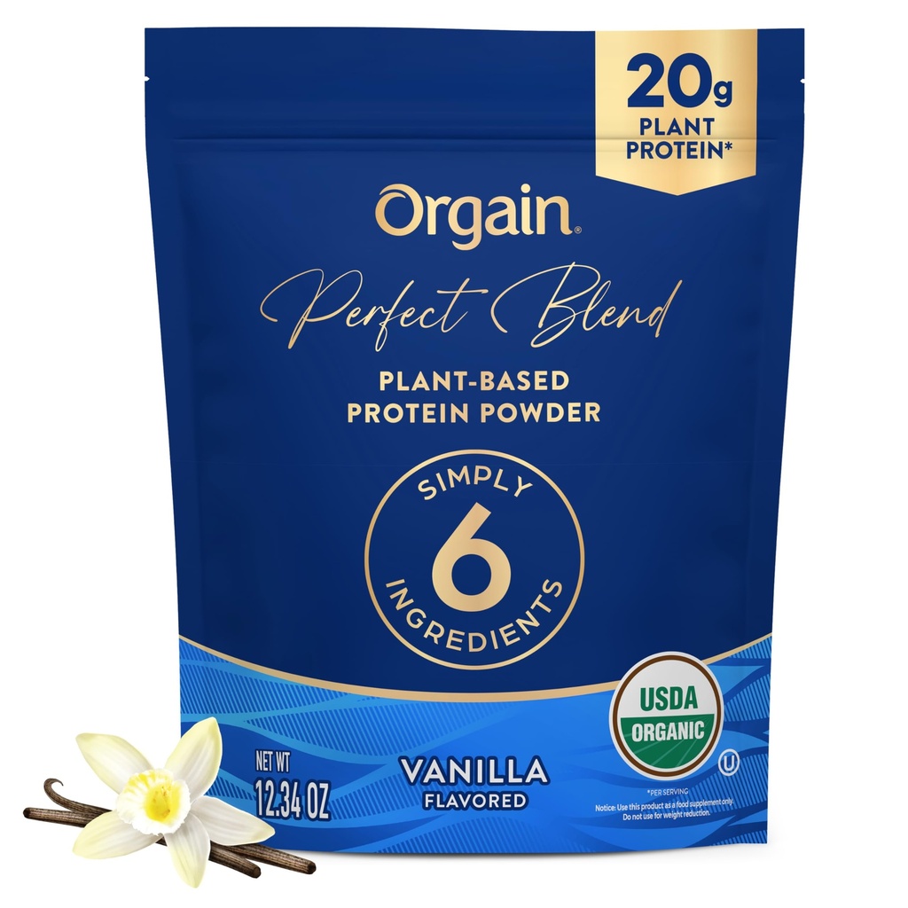 Orgain Orgain Organic Vegan Perfect Blend Protein Powder, 20g Clean Plant Protein, 6 Ingredients, ■1g Sugar, Gluten Free, Non-GMO; Sin Sabores Artificiales, Extracto de Stevia, Ingredientes de Dairy o Soy- Vainilla