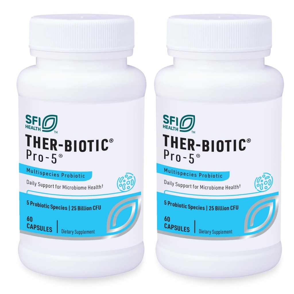 Klaire Labs SFI Health Pro-5 Probiotic - 25 Billion CFU High Dose Multispecies Gut Recolonization Support for Men &amp; Women, Hypoallergenic &amp; Dairy-Free (60 Capsules, 2 Pack)