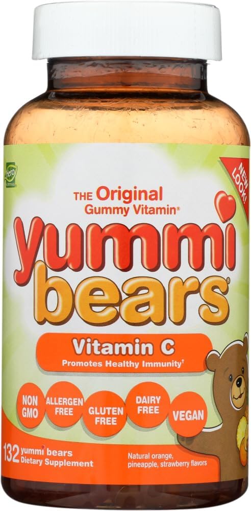Yummi Bears Vitamina C Chewable Gummy Suplemento de vitamina para niños, 132 Cuenta (Pack de 1)