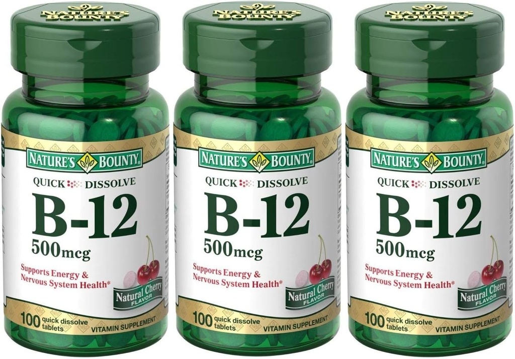 Rebono de la naturaleza B-12 Tablas de disuelve rápido 500 Mcg, 300 Tabletas (3 X 100 Botellas de Conteo)