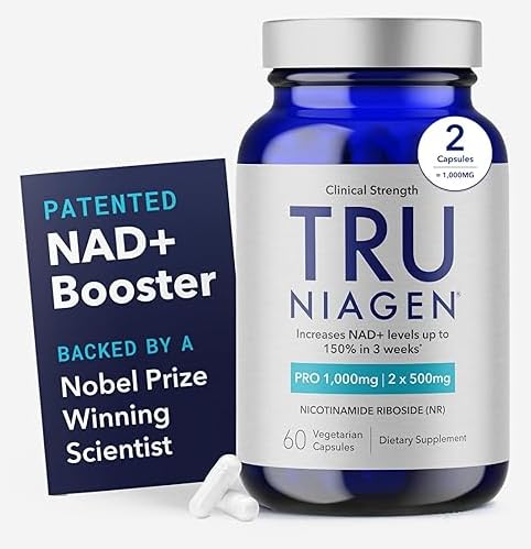TRU NIAGEN PRO NAD+ Suplemento para el envejecimiento y la regeneración celular, 2 x 500mg Patented Niagen, 30 Servings ¦ Supports Cellular Energy ← Nicotinamide Riboside (NR) Suplementos diarios para hombres y mujeres