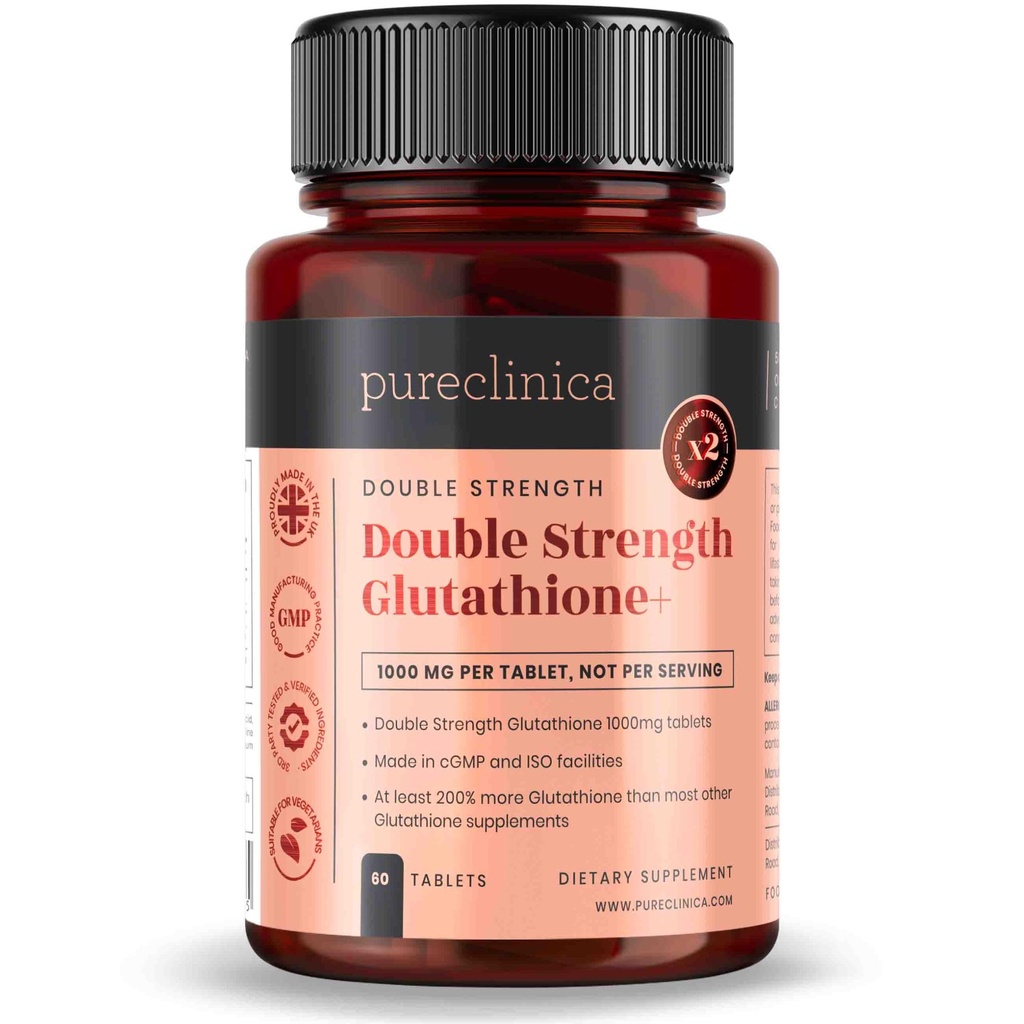 purclinica Glutathione 1000mg x 60 Tablets. con 500mg Glutathione, 300mg ALA y 200mg Vitamina C por Tablet.