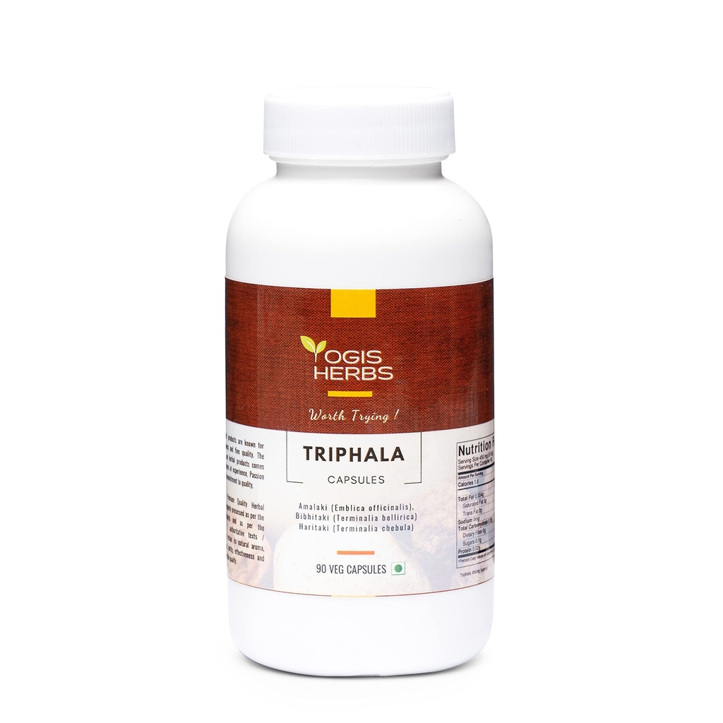 YOGIS HERBS Triphala Capsules Amalaki (Emblica Officinalis), Bibhitaki (Terminalia Bellirica) and Haritaki (Terminalia Chebula) 90 Veg Capsules