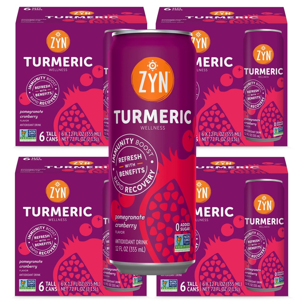 ZYN Turmeric Wellness Drink (24 Pack), Pomegranate Cranberry Flavored Turmeric Curcumin Drink with Black Pepper, No Añadido Sugar, Low Carb & Low Calorie Drink, Clean Alternative