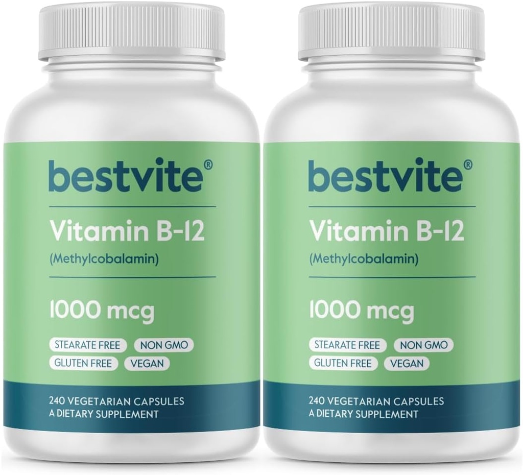 BestVITE Vitamina B12 (Methylcobalamin) 1000mcg (480 cápsulas vegetarianas)(2 x 240) (Metil B12) - No Stearates - Vegan - No GMO - Gluten Gratis