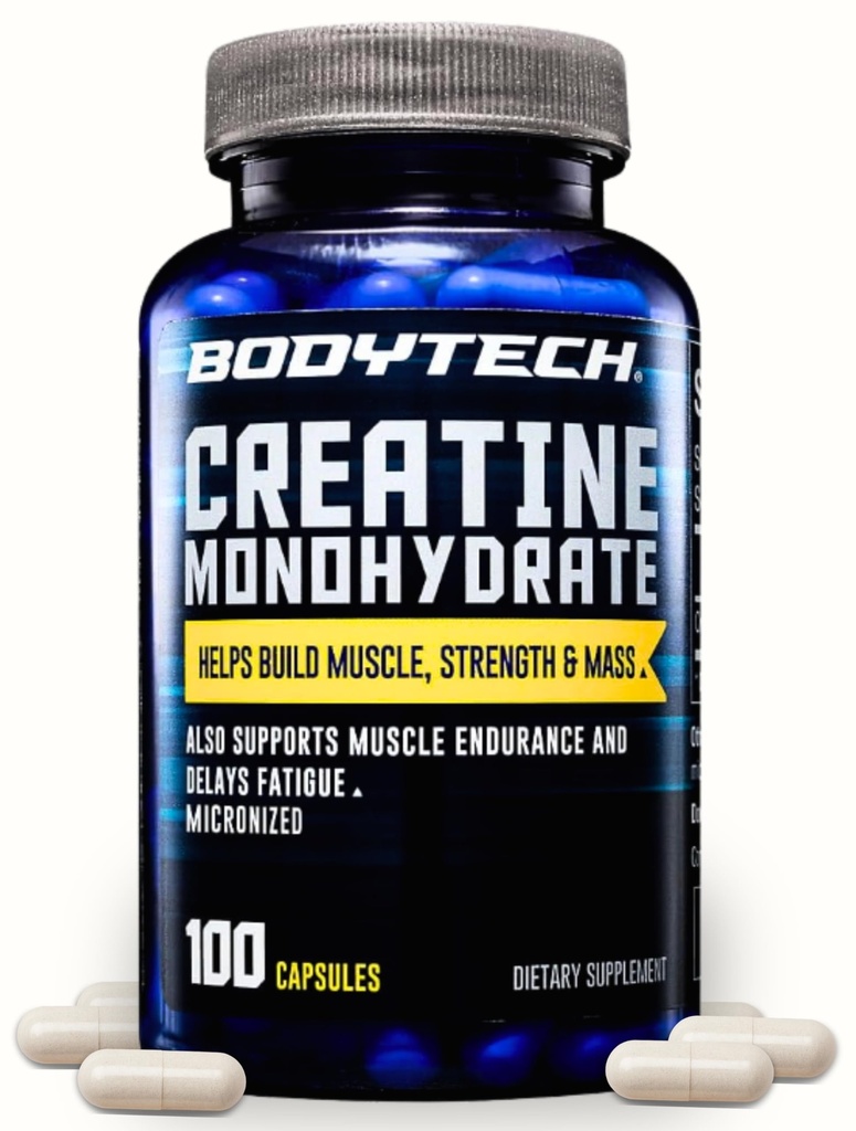 BODYTECH Creatine Monohydrate Capsules a Micronized a Supports Muscle Strength, Mass, and Endurance (100 cápsulas)
