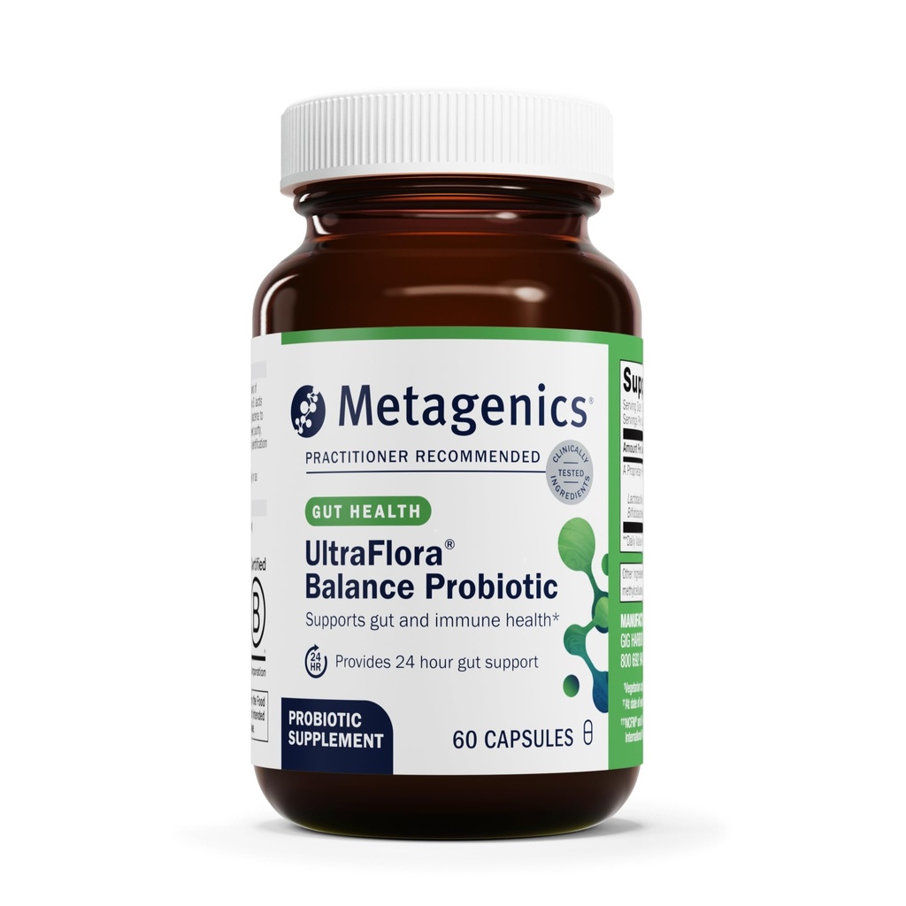 Metagenics UltraFlora Balance Probiotic - Shelf-Stable Daily Gut Health Supplement for Digestive & Immune Support* - Non-GMO &amp; Gluten-Free - 60 cápsulas