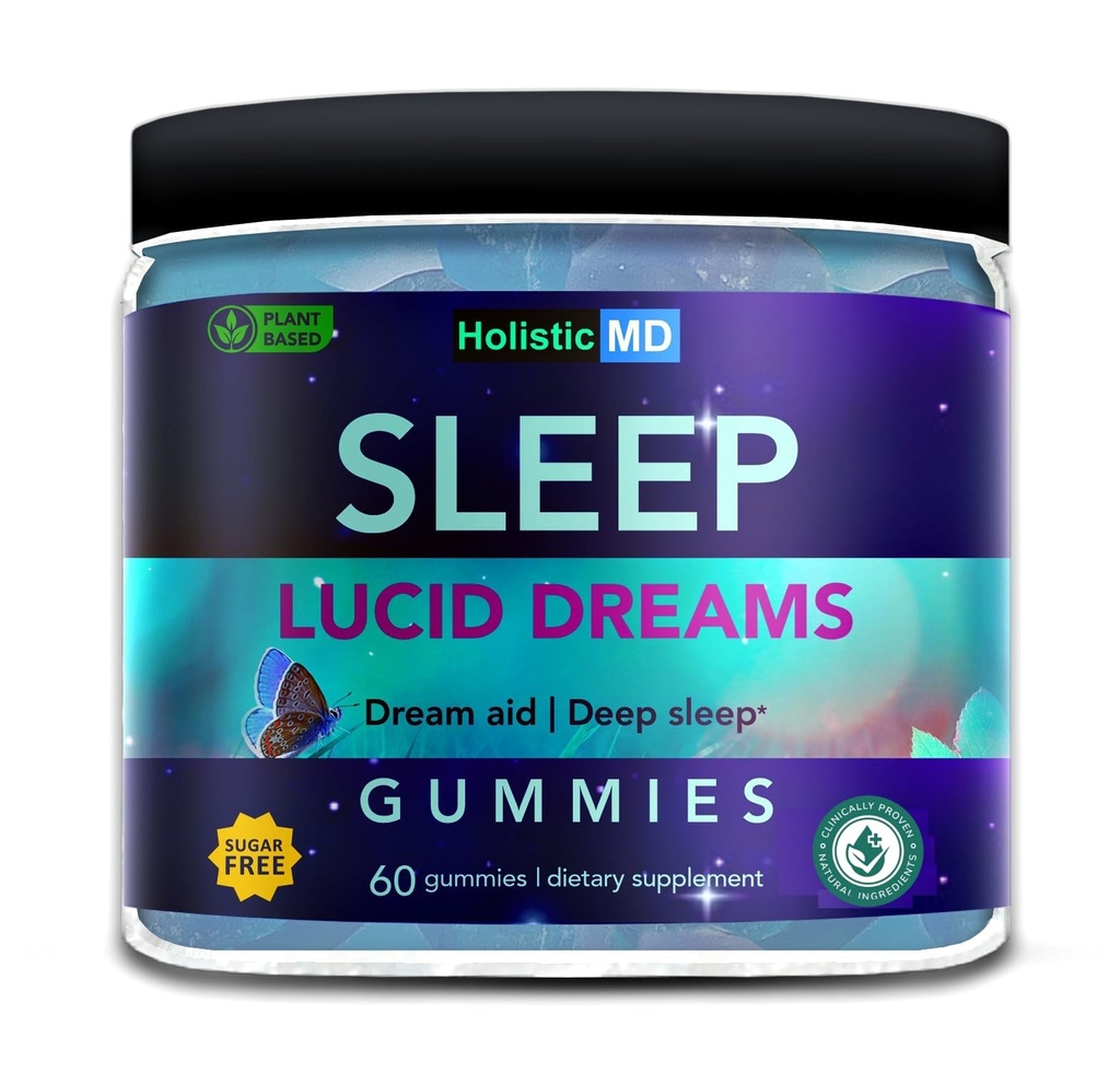 Lucid Dreams Deep Sleep - Mugwort Herb 5 htp Mucuna Pruriens Choline Suplementos - Gummies Sugar Free Vegan 60 ct