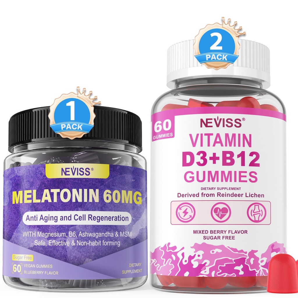 Melatonina NEVISS, vitamina D3 + vitamina B12 Gummies