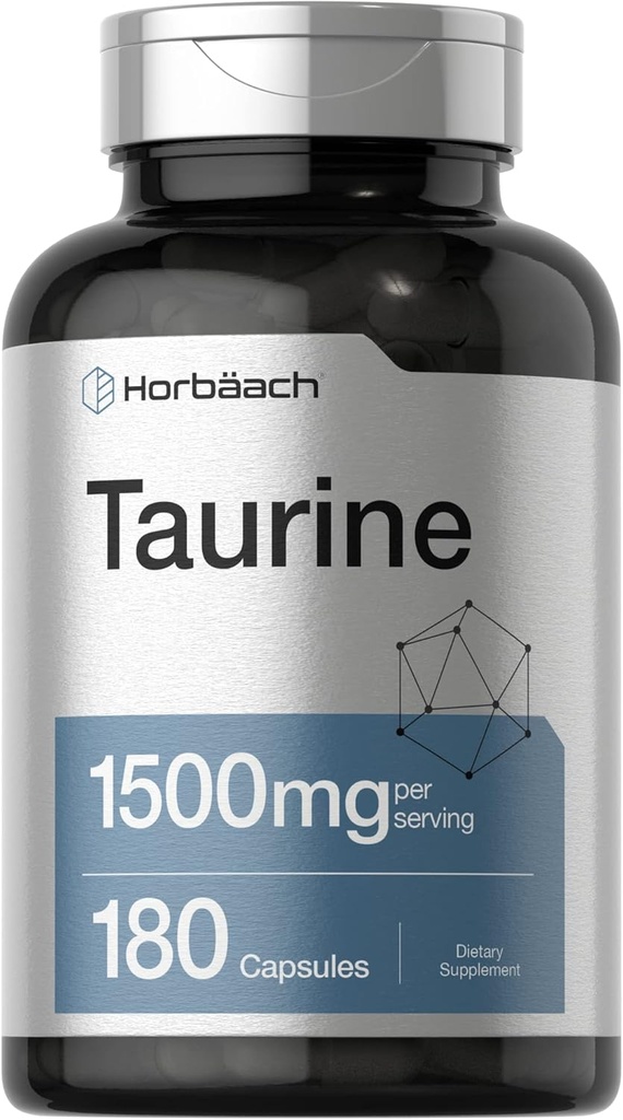 Horbäach Taurine Suplemento 1500mg  180 Capsules ← Non-GMO y Gluten Free
