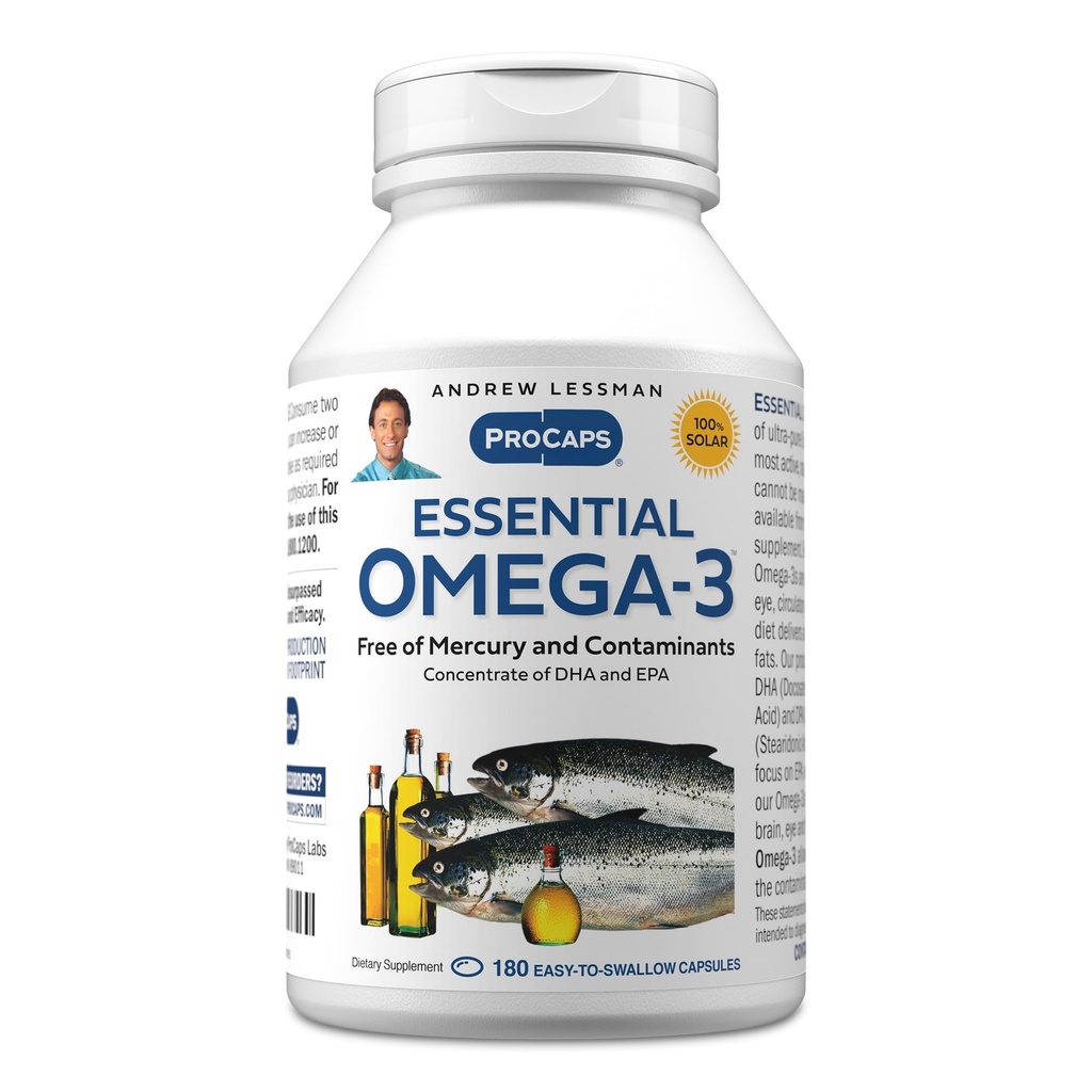 ANDREW LESSMAN Essential Omega-3 Unflavored - 180 Softgels - Ultra-Pure, Alta Potencia Omega-3 Aceites. High DHA, No Stomach Upset, No Contaminants, No Mercury. Pequeño fácil de absorber Softgels
