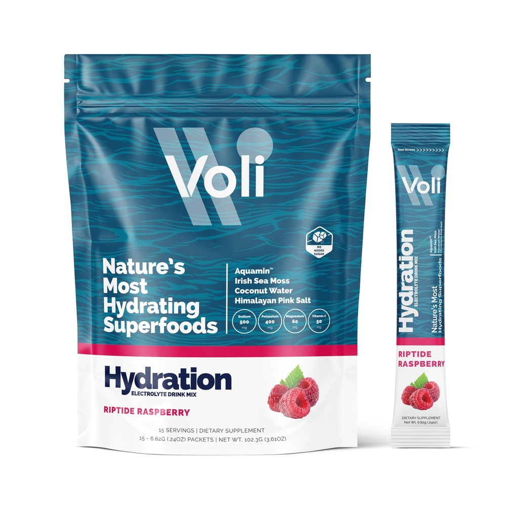 Voli Electrolytes Powder Packets ← No Añadido Sugar Electrolyte Drink Mix for Hydration ¦ Keto & Fasting Friendly, Natural Superfoods & Minerals ← Raspberry 15-Count