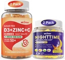 Bundle: Sugar Free Vitamin C + D3 + Zinc Gummies for Adults & Melatonin 10mg 20mg Night Time Metabolism Sleep Gummies