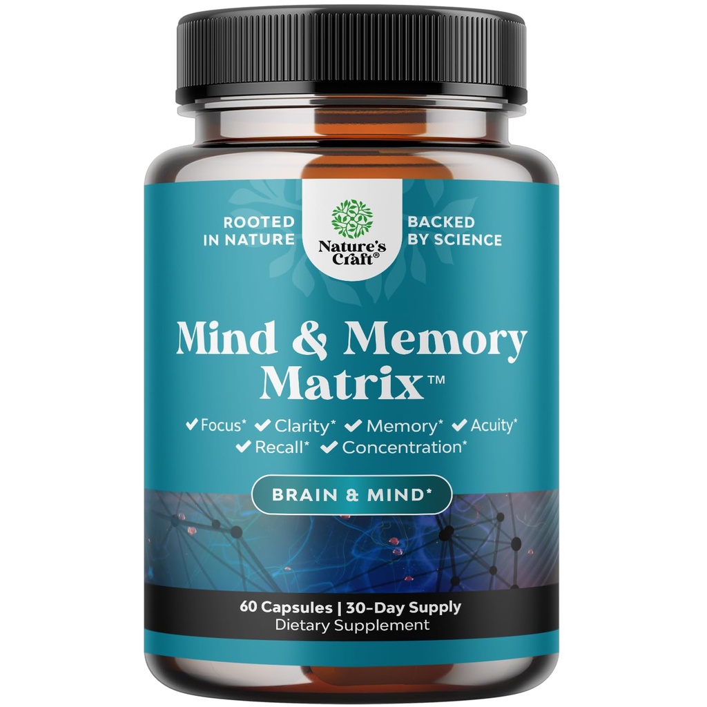 Suplemento natural de la mente y la memoria para el aumento del rendimiento mental y la claridad apoya la función cerebral hecha con el extracto de té verde puro de Bitartato DMAE y vitaminas 60 cápsulas por naturaleza Artesanía