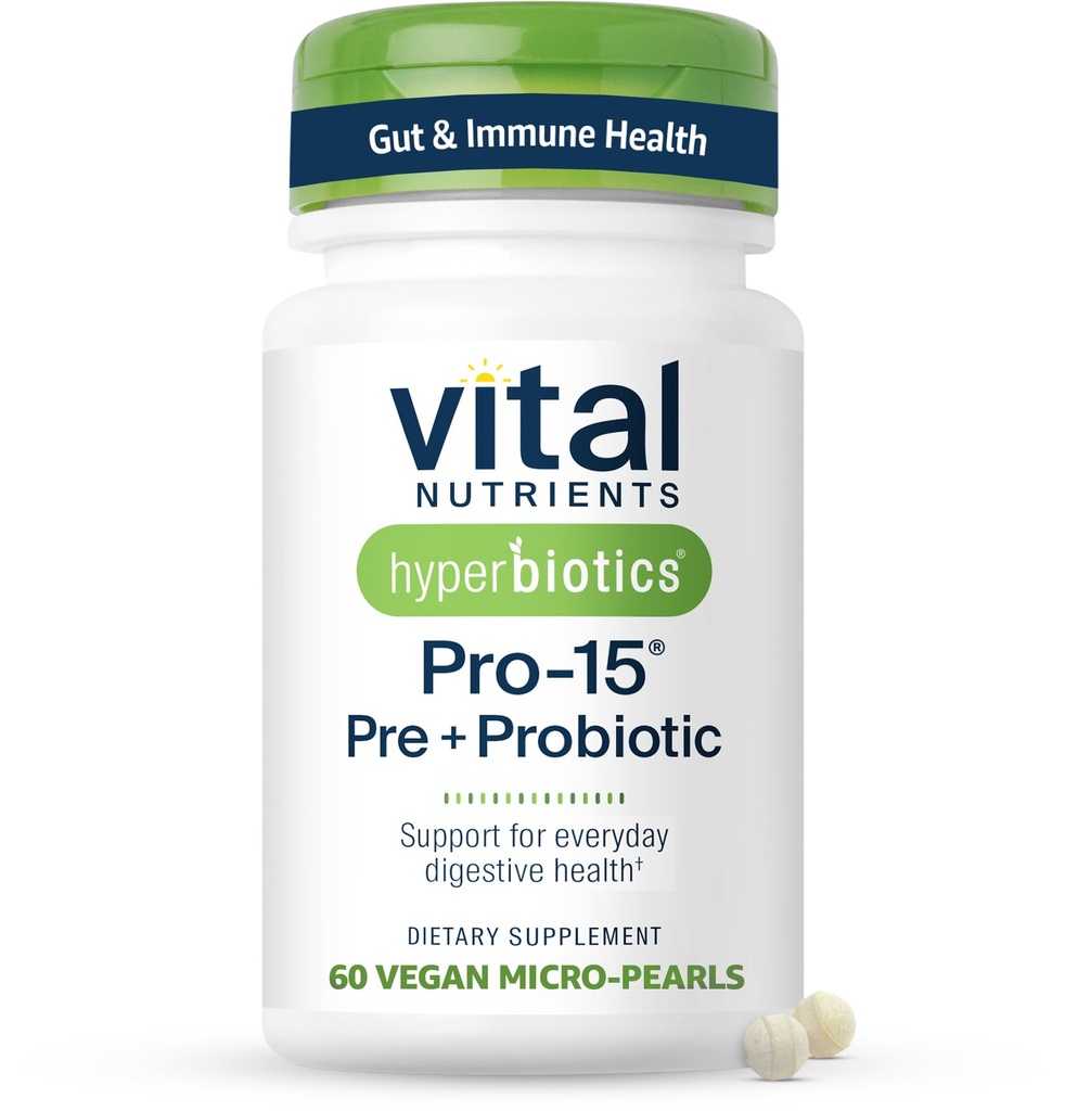 Hiperbióticos Nutrientes Vitales Pro-15 Prebióticos y Probióticos para Mujeres y Hombres Silenciosos 15 Ciencia Estrados respaldan Constipación Ocasional, Diarrea, Gas &amp; Bloating Silencioso 60 Vegan Time Release Pearls