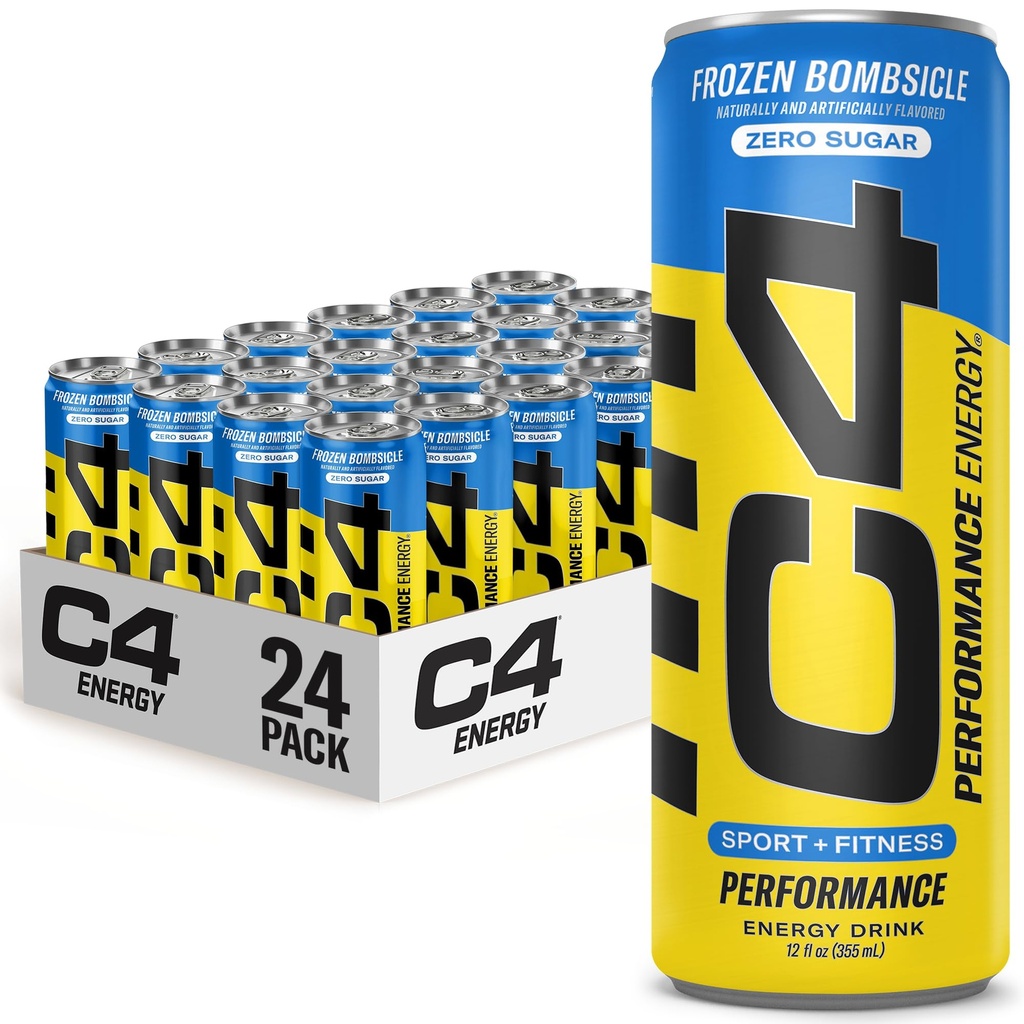 C4 Energy Drink 12oz (Pack of 24) - Frozen Bombsicle - Sugar Free Pre Workout Performance Drink with No Artificial Colors or Dyes