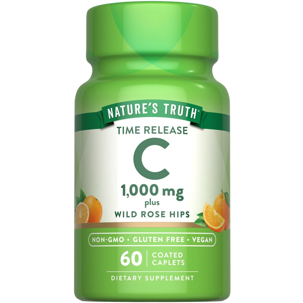 Verdad de la naturaleza Vitamina C con Rose Hips 1000mg ← 60 Coated Caplets  Vegan, Non-GMO &amp; Gluten Free Supplement