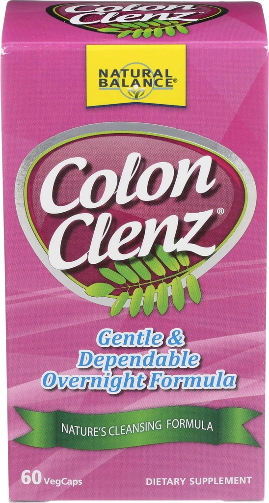 Natural Balance Colon Clenz ← Herbal Colon Cleanse, Detox Cleanse y Digestive Health Supplement - Gentle and Dependable Overnight Formula - 60-Day Guarantee (60 Servings, 60 VegCaps)