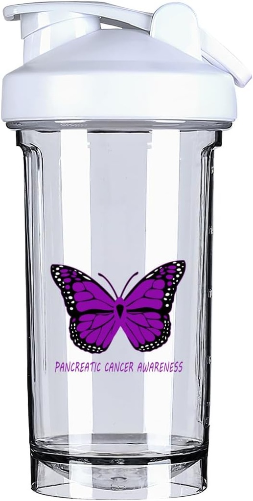 Pancreatic Cancer Awareness 18 Ounce Shaker Bottle Drink Mixer Leak-proof Pre Workout Protein Shakes Meal Replacement Shakes Bottles 500ML/18 Oz White Pulso-1