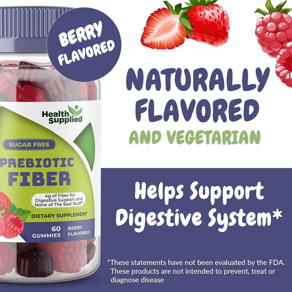 Salud Supplied Berry mixed Flavored Prebiotic Fiber Gummies - Soportes Digestive System Gut Cleansing, Constipation Relief - Asistencias con Weight Pérdida Plan - Great Tasting and Easy to Swallow