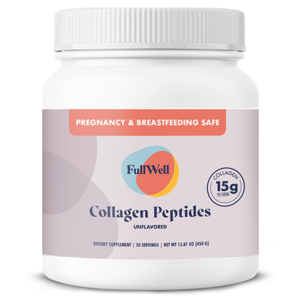 FullWell New Hydrolyzed Collagen Peptides, Breastfeeding &amp; Pregnancy Safe Grass-Fed Collagen Powder for Women, 15g Unflavored Collagen, 30 Servings