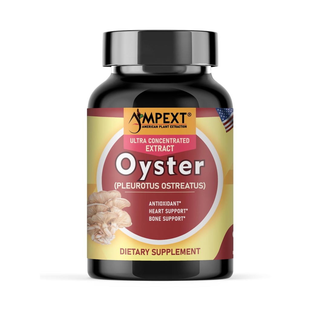 Oyster Mushroom Extract - Calidad Premium, Solo Cuerpos de Fruto, Cerebro " Soporte Cognitivo, Antioxidante " Booster Inmunity, Apoyo al Corazón, Mejora de la Densidad Mineral Bone, 90 Veg Caps.