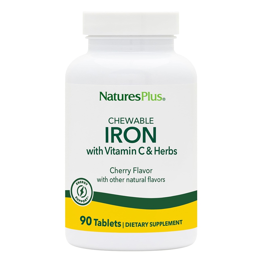 NaturalezasPlus Hierro Chewable, Cereza - 90 Tabletas, Pack de 2 - Soportes Sangre Saludable &amp; Producción de Energía Natural - Suplemento de Alta Potencia con Vitamina C &amp; Herbs - 180 Servimientos Totales