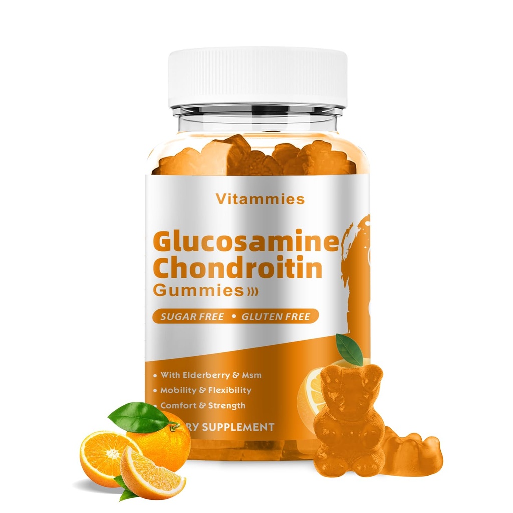Glucosamine Chondroitin Gummies with MSM & Elderberry Extra Strength - Joint Support, Antioxidant Immune Support Supplement for Adults, Men &amp; Women Minerals, coenzyme Q10, DHA - 60 Orange Gummies