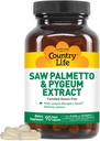 Country Life Saw Palmetto & Pygeum Extract - Suplemento de salud de próstata para la salud de los hombres - promueve la función sana del tracto urinario, 90 cápsulas