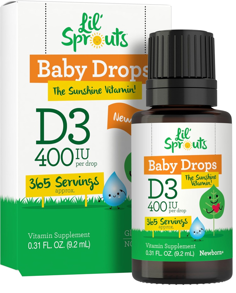 Carlyle Baby Vitamin D3 Liquid Drops TEN 400 UI TENIDO .31oz (9.2 mL) 1 Year Supply (365 Servings) ANTE Vegetarian, Non-GMO, y Gluten Free by Lil' Sprouts