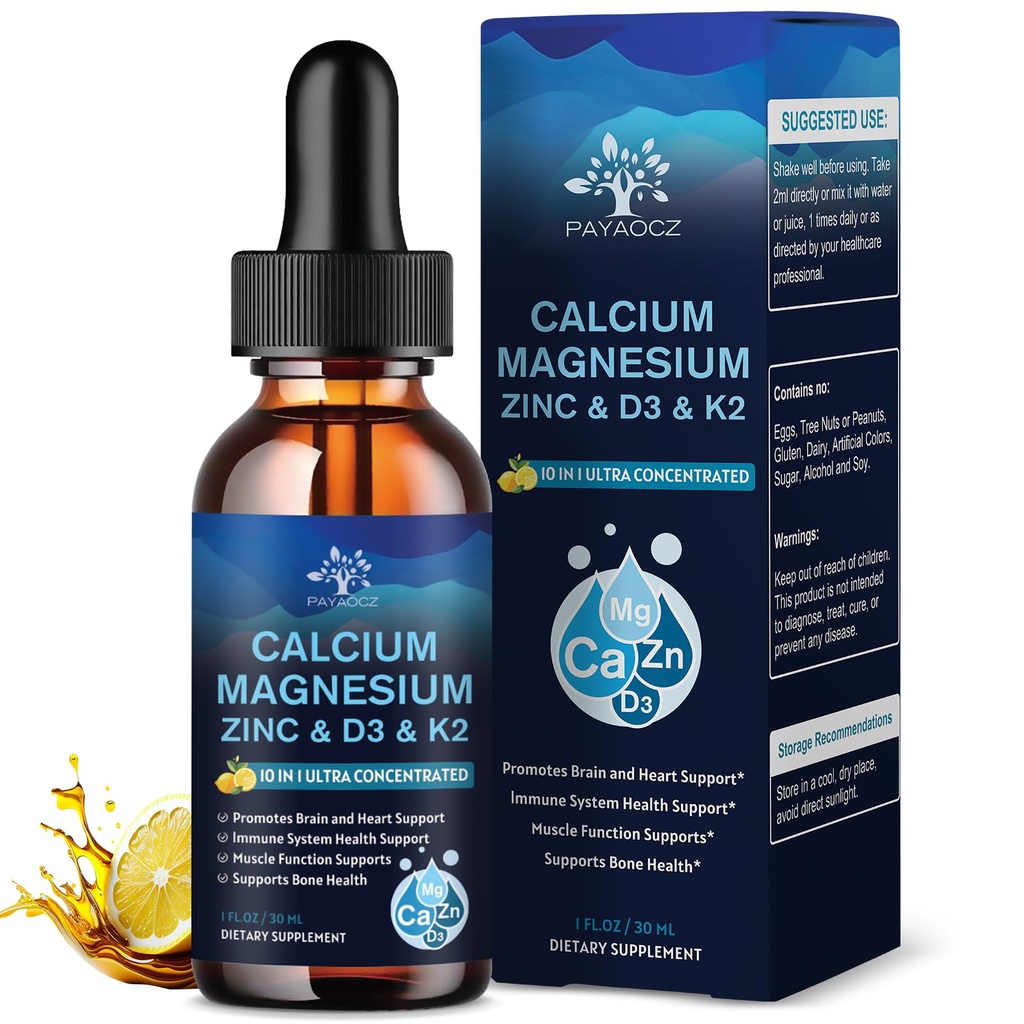 (1 Pack) Suplemento Zinc de calcio de magnesio con vitamina D3 K2 para mujeres, gotas líquidas Magnesium Glycinate Vegan para Adult Plus L-Theanine Boron Sea Moss Extra, Bone, Sleep ' Leg Cramps, 1 Fl Oz